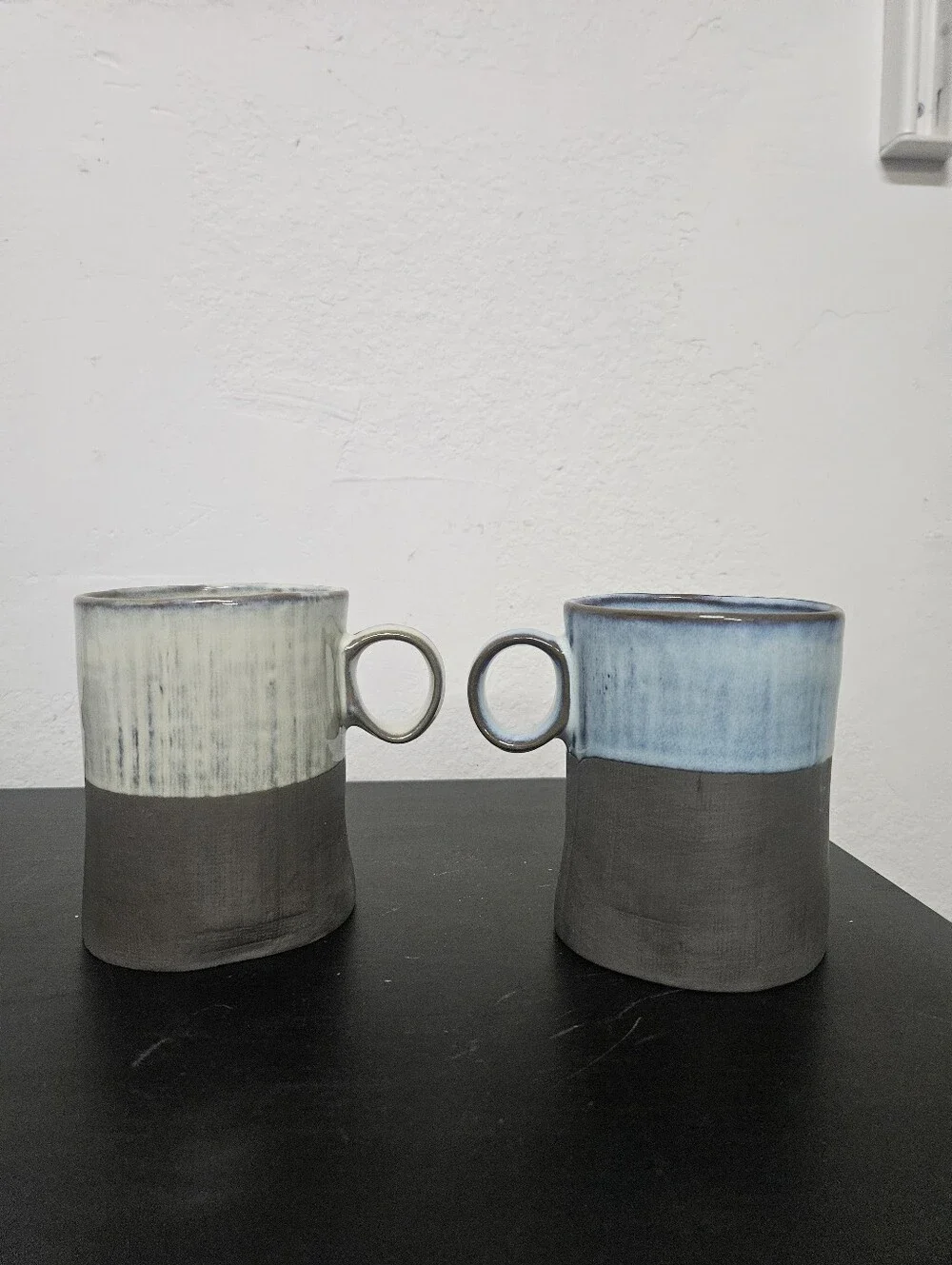 Handmade Ceramic Two-Tone Mug Set - Blue and Cream Tops